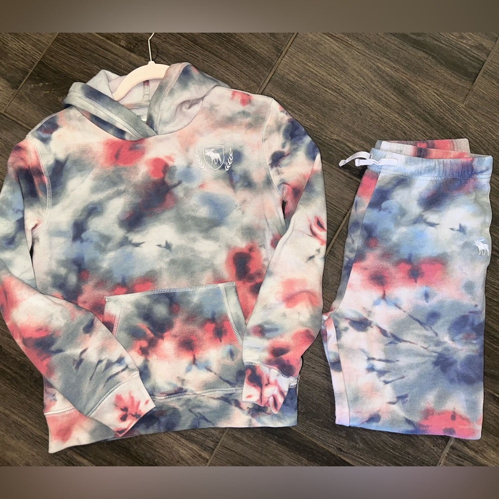 Abercrombie Kids Tie-Dye Hoodie and Joggers Set, Pink, Blue, Gray, Purple, 12/13